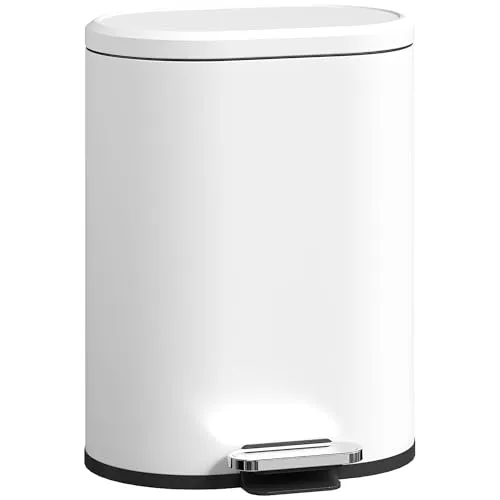 HOMCOM Mülleimer 12L Treteimer Abfalleimer mit Deckel und Fußpedal, Müllbehälter mit Inneneimer, Soft-Close-Funktion für Wohnzimmer, Büro, Metall, Weiß, 30 x 25,5 x 37,5 cm
