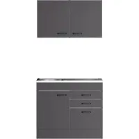 OPTIFIT Miniküche Kiel420 Anthrazit Matt - Kompakte Küchenlösung - Moderne Miniküche mit 100 cm Breite, ideal für kleine Räume. Robuste Edelstahlspüle und flexible Erweiterungsmöglichkeiten bieten hohe Funktionalität und ansprechendes Design.