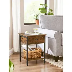 Vasagle Beistelltisch LET55BX, quadratisch, vintage - Nachtkonsole aus MDF mit pflegeleichter Oberfläche, bietet eine praktische Schublade und hohe Standfestigkeit durch stabiles Stahlgestell. Ideal für stilvolle Akzente im Raum.