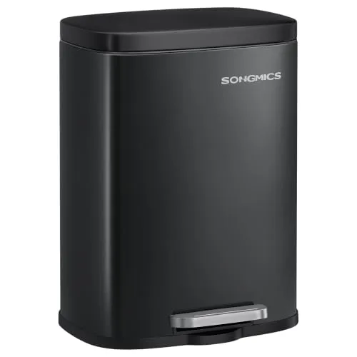 SONGMICS Tretmülleimer aus Stahl, 12L, Schwarz in schwarz von SONGMICS