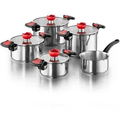 Kopf Topf-Set Nelo 9-teilig aus Edelstahl - Kochtöpfe mit intelligenter Abgießhilfe, ideal für alle Herdarten und spülmaschinengeeignet – perfektes Set für jede Küche!