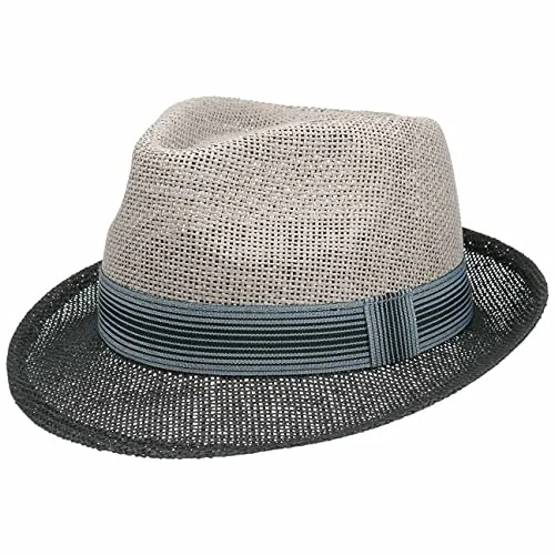 Lipodo Twotone Trilby Strohhut Farbverlauf Ripsband Damen Herren Frühling Sommer schwarz-grau M (56-57 cm)