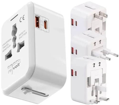 revolt Adapter: Universal-Reiseadapter, USB-C PD 20 W, QC 18 W, für US/EU/UK/AUS (Steckdosen-Adapter für Reise, Steckdosen England, Ladegerät)