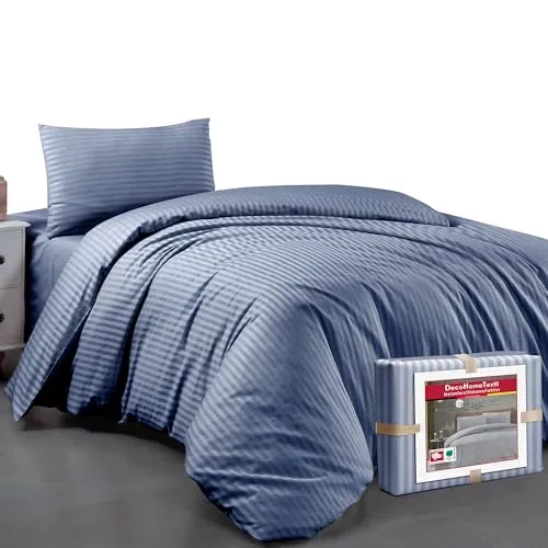 DecoHomeTextil Bettwäsche Set Bettgarnitur mit Reißverschluss Polycotton Streifen Indigoblau 1x Bettbezug 135 x 200 cm + 1x Kissenbezug 80 x 80 cm