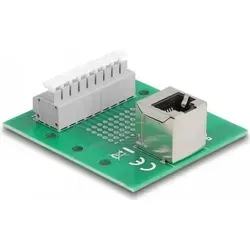 Delock RJ45 Buchse zu Terminalblock mit Drucktaster für Hutschiene gewinkelt