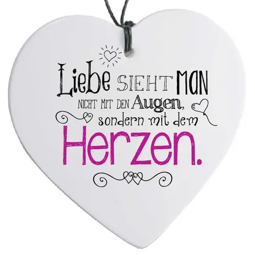 Herz mit Spruch Liebe sieht nicht mit Augen Porzellan Anhänger Herzkachel