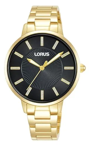 Lorus Damen-Uhr Quarz Goldauflage mit Metallband RG216VX9 - Elegante Armbanduhr für Damen mit Luminous-Leuchtbeschichtung für optimale Ablesbarkeit im Dunkeln und wasserdicht bis 5 BAR - ideal für jeden Anlass.