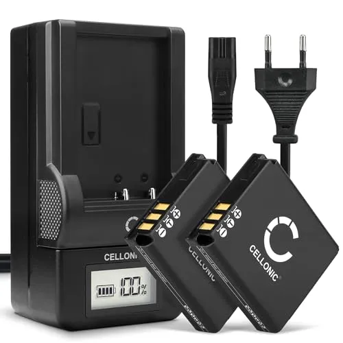 CELLONIC, Akku für Kamera, kompatibel mit Panasonic Lumix DMC-LX2, DMC-FX01, CGA-S005E (3.7V, 1100mAh) 2 Stück + Ladegerät