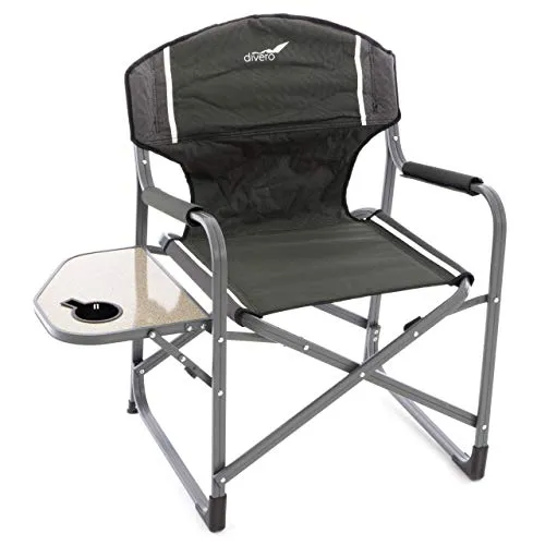 Divero Regiestuhl mit Armlehnen und Getränkehalter + Ablage – Polyester Aluminium – Farbe: Rahmen hellgrau - Bespannung grün