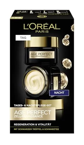 L'Oréal Paris Age Perfect Gesichtspflege Set - Anti-Aging Tages- und Nachtcreme, fördert Zellregeneration mit Antioxidantien und Vitamin E, 2 x 50 ml für strahlende Haut