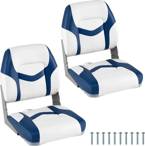 COSTWAY 2er Set Bootssitz, klappbarer Bootsstuhl mit 7cm dicker Schaumstoffpolsterung & niedriger Rückenlehne, Steuerstuhl für Boote, Weiß Blau