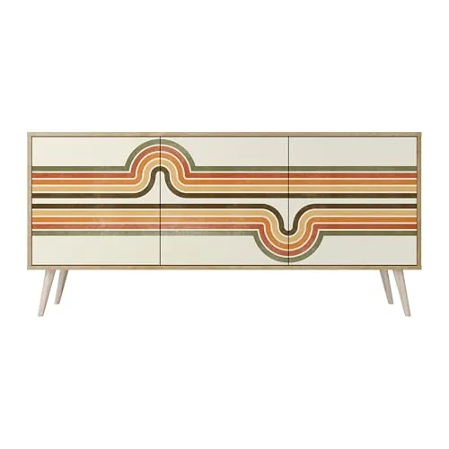 SPACEREBELS Moderne Kommode Mit 3 Türen 164,5x57,5x42 cm Kleiderschrank mit Mustern Komodenschrank Möbel TV Schrank Sideboard Flurkommode Wohnzimmer Mehrzweckschrank Flur Abstrakt