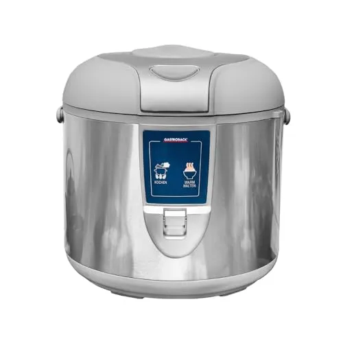 Gastroback Reiskocher Design Pro 5L, 700W - Reiskocher mit 5 Litern Fassungsvermögen und 700 Watt Leistung. Mit automatischer Zubereitung und Warmhaltefunktion für perfekten Reis und vielseitige Gerichte.
