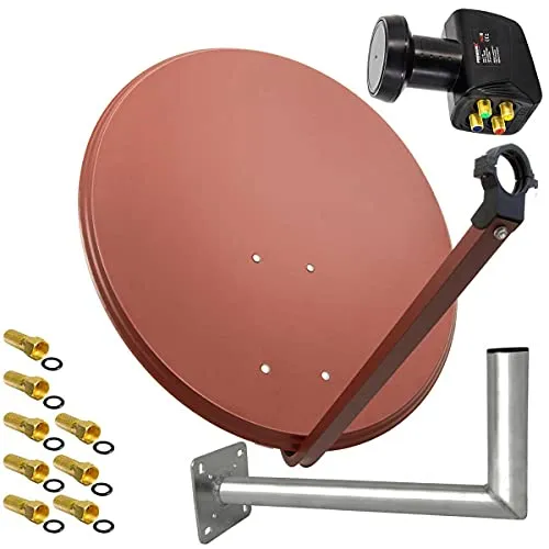 Premium X Satelliten-Komplettanlage 80cm - Ziegelrot - Komplettset für 4-Teilnehmer mit 80 cm Sat-Antenne, wasserdichtem Quad LNB und pulverbeschichteter Wandhalterung für besten Empfang in 4K Ultra HD.