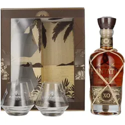 Plantation Barbados XO Extra Old 20th Anniversary Rum-Set mit Gläsern - Exklusives Rum-Set mit 20 Jahre gereiftem Barbados-Rum, der durch 'double aging' unvergleichliche Weichheit bietet. Inkl. 2 stilvollen Gläsern für perfekten Genuss.