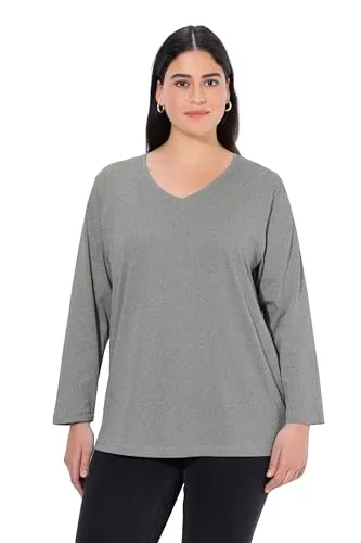 Ulla Popken, Damen, große Größen, Basic-V-Shirt, Langarm