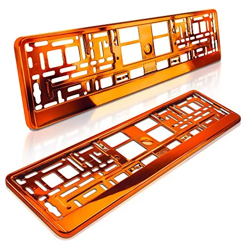 schildEVO 2 Kennzeichenhalter | ORANGE Metallic Hochglanz | Rot - Gelb Chrom Look | Nummernschildhalter | Kennzeichen-Halterung | DHL-Versand