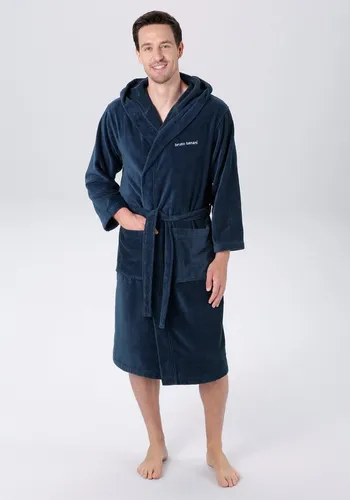 Bruno Banani Unisex-Bademantel Daniel, ideal für Sauna & Spa, Hotelbademantel, Morgenmantel, Langform, Veloursfrottier, Kapuze, Gürtel, Damen & Herren Bademantel, lang, mit Taschen, S-5XL