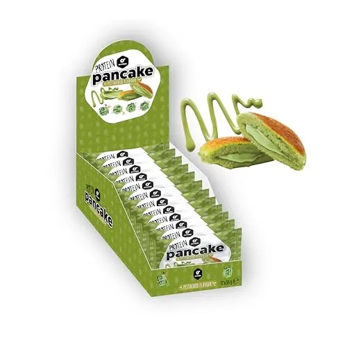 Go Fitness Protein Pancake - [12 x 50 gramm ] Pistachio High Protein Snack, frisch gebacken & extrem lecker - Eiweißriegel alternative mit 13g Eiweiß pro Pancake