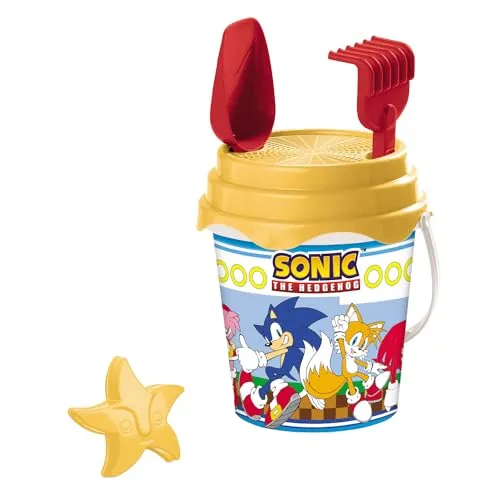 Mondo Toys - BUCKET SET + WATER CAN SONIC - Sandeimer Set ø17 cm mit Giesser - 6-Teiliges Strandspielzeug Set für Kinder ab 3 Jahren, Strandset - 28707