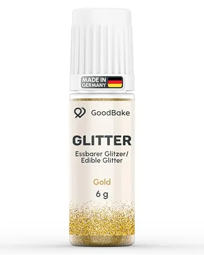 GoodBake Essbarer Glitzer Gold 6g | zuckerfrei, vegan & geschmacksneutral | Glitzer für Getränke, Cocktails, Torten mit Lebensmittelfarbe Pulver | Made in DE | Edible Glitter | Goldstaub essbar