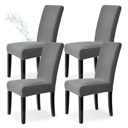 Dubest Stuhlhussen 4er Set,Stretch Stuhlüberzug Waschbar Stuhlbezug Elastische Abnehmbarer Stuhl Bezug Schutz für Bankett Hotel Hochzeit Party Esszimmer Restaurant Küche Deko(Grau)