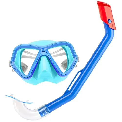 com-four® Schnorchelset für Kinder - buntes Tauchzubehör - Taucherbrille und Schnorchel - Schwimmbrille mit verstellbarem Kopfband (Kinder - blau)