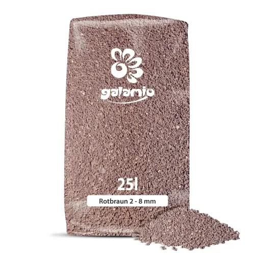 GALAMIO Lavamulch Rot Braun Lava Eifel Vulkan Gestein Beet Abdeckung Garten Mulch Pflanz Granulat Substrat Dekor Fein 2-8mm 25kg Sack