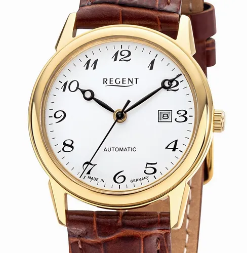 REGENT Automatik Damenuhr Braun/Goldfarben 12190038 - Elegante Armbanduhr für Damen mit hochwertigem Automatikwerk, stilvollem Lederband und edlem Design – perfekt für jeden Anlass.
