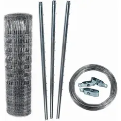 Aquagart Wildzaun Komplettset 50m mit Zaunpfosten und Spanndraht - Zaunelemente für sichere Einzäunung: Hochfester Wildzaun aus verzinktem Stahl, inklusive stabiler Z-Profil Pfosten und langlebigem Spanndraht - ideal für flexible Zaunbauprojekte.