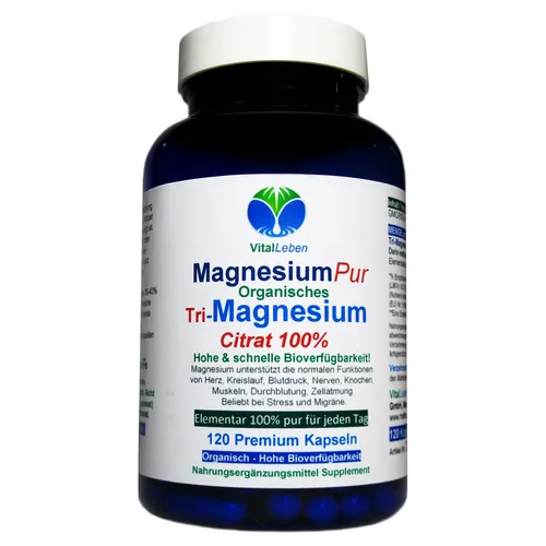 Tri-Magnesium Citrat Organisches Magnesium Pur 120 Pulver-Kapseln. 27140-120