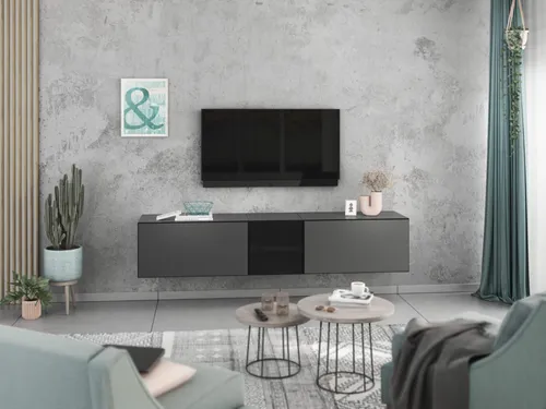 Lowboard VARIANTO 3, 3-teilig, anthrazit matt / schwarz Hochglanz, 190 cm - Modernes TV-Lowboard mit griffloser Optik und cleveren Klappen für optimalen Stauraum. Einfacher Aufbau dank mitgelieferter Schablone – passt perfekt in jedes Wohnkonzept.