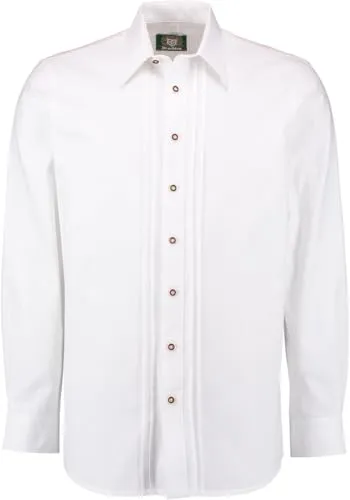 OS Trachten Herren Hemd Langarm Trachtenhemd mit Liegekragen Gluxex, Größe:35/36, Farbe:weiß