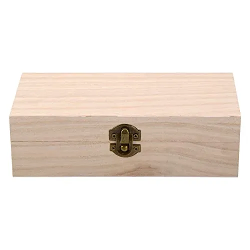 Holzkiste mit Deckel, Holzschachtel Holzbox Natur, Holz Schatulle mit Scharnieren und Verschluss, Kleine Holztruhen als Aufbewahrungsbox Schatzkiste, Schmuckkästchen für Malen Deko (20 x 10 x 6 cm)