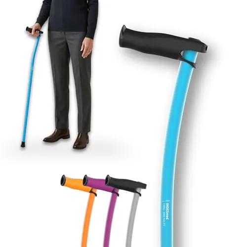 INDESmed Gehstock aus Luftfahrt-Aluminium | Leicht, ergonomisch & höhenverstellbar – Elegante Gehhilfe in Blau, L - Leichter und robuster Gehstock aus 100 % anodisiertem Luftfahrt-Aluminium. Ergonomischer Griff für hohen Komfort und millimetergenaue Höhenverstellung – ideal für Alltag und Spaziergänge.