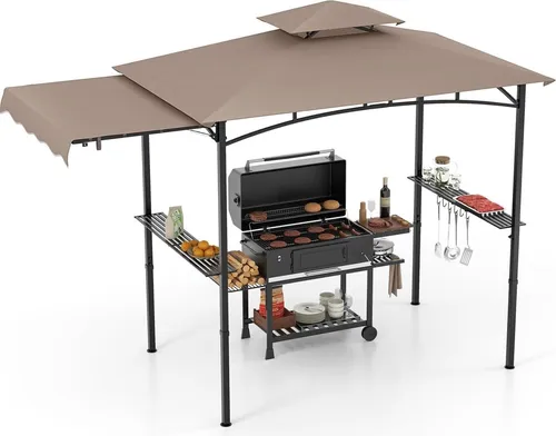 GOPLUS Grillpavillon mit Doppeldach und Seitenmarkise