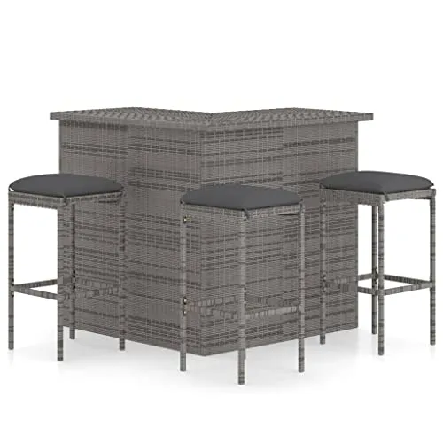 vidaXL Gartenbar Set 4-TLG. - Elegantes PE-Rattan Design - Barsets für die Terrasse, wetterbeständig mit bequemen, waschbaren Kissen und robustem Stahlrahmen für langlebigen Genuss.
