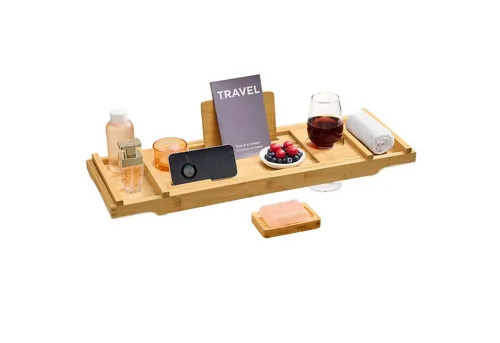 SONGMICS Badewannenablage aus Bambus, faltbar und rutschfest