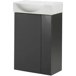 FACKELMANN Waschbecken SBC LUNA Gäste WC Set 2-teilig, Anthrazit - Waschbecken Set für kleine Bäder: Hochwertiger Unterschrank in Anthrazit mit Stauraum und elegantes Keramikbecken – perfekt für Ihr Gäste-WC!
