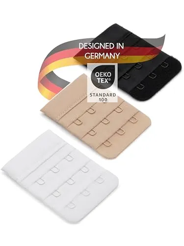 Herzmutter BH-Verlängerung - OekoTex 100 - BH-Extension im Set - Beige-Schwarz-Weiß - 2er/3er-Haken - BH-Verlängerer - Gewichtszunahme-Schwangerschaft-Stillzeit - 9000 (3er Haken|3er-Pack)