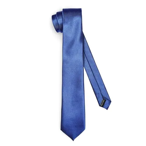 Ladeheid Klassische Herren Krawatte, glänzend, Perfekt für Büro & Festlichkeiten, Vielfältige Farben - Ideal für Geschäftsmeetings, Hochzeiten TMS-7 (150cm x 7cm, Dunkelblau)