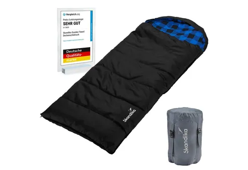 Skandika Dundee Junior Kinderschlafsack - Deckenschlafsack für Kinder mit kuscheligem Baumwollflanell-Innenfutter, ideal für Camping und Übernachtungspartys, wasserabweisend und komfortabel bei Temperaturen von 13 bis 3°C.