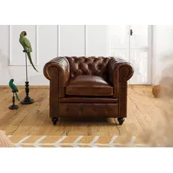 CHESTERFIELD Ledersessel 105x82x75 braun von Massivholzmöbel24