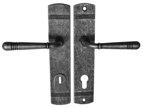 Häusler Haustür Schutzbeschlag Helena LS Antik Grau - Türgriff-Set für 92 mm Haustür-Schlösser, inklusive Kernziehschutz und hochwertigem Zamak-Material für maximale Sicherheit und Langlebigkeit.