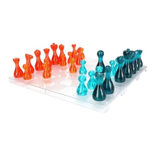 Kunststoff Schachspiel Transparent inkl. 32 Schachfiguren Schach Figuren Brett Spiel Schachbrett