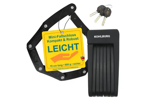 KOHLBURG Faltschloss [680g leicht & 70cm lang] Sicheres Fahrradschloss für E-Bike & Fahrrad, Sicheres Fahrradschloss aus gehärtetem Stahl mit Halterung