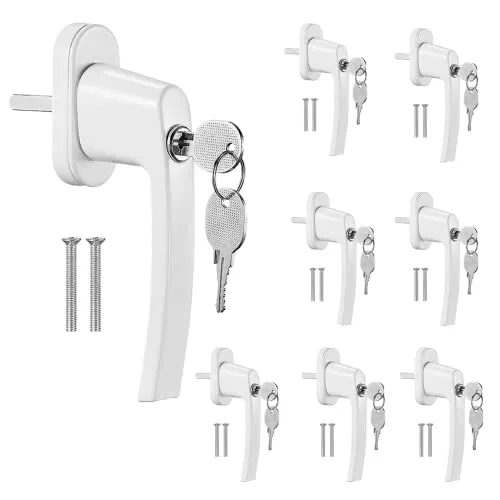 PCS Abschliessbarer Fenstergriff, Kindersicherung Fenstersicherung mit Schloss, Länge des Schafts 35 mm, Zur Befestigung von Fenstern, Balkontüren, Hoftüren usw.(Weiß) (8) 8