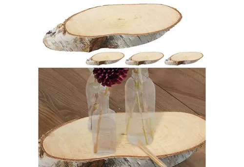 CEPEWA Dekoteller Baumscheibe Holzscheibe Birke 4er Set 14x29x2,5 cm