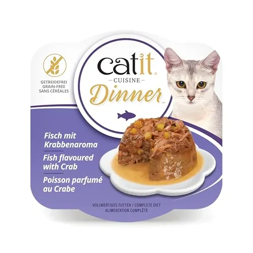 Catit Fisch Dinner, Premium Katzennassfutter, getreidefrei, proteinreich, mit Krabbenaroma und Kürbis, Ergänzungsfuttermittel, 1er Pack, 80g