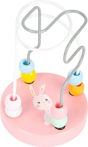 Small Foot 11762 Motorikschleife Hase Pastell, mit acht farbigen Kugeln und Zwei Metallschleifen, ab 12 Monaten Toys